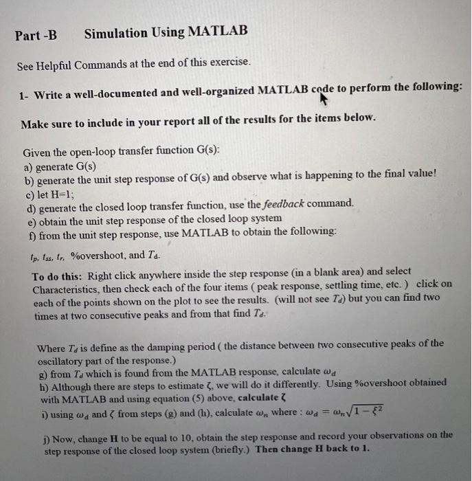 Solved given the transfer function write a matlab code to do | Chegg.com