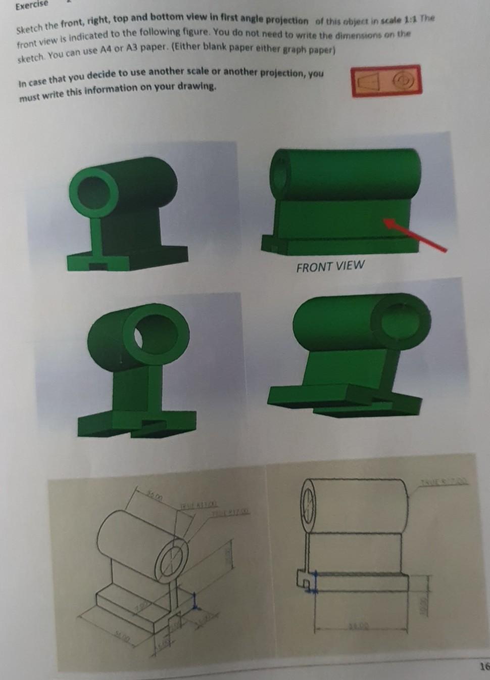 Exercise Sketch the front, right, top and bottom view | Chegg.com