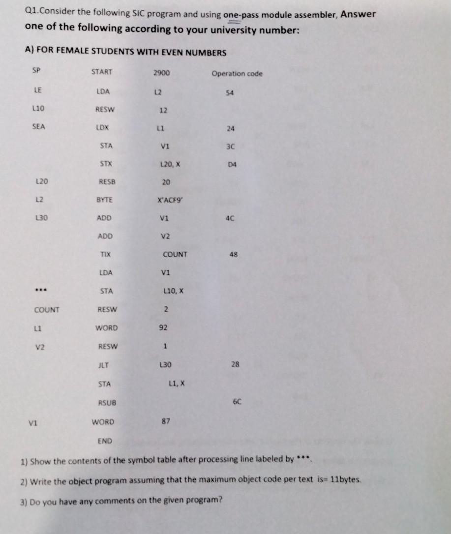 Solved Q1. Consider the following SIC program and using | Chegg.com