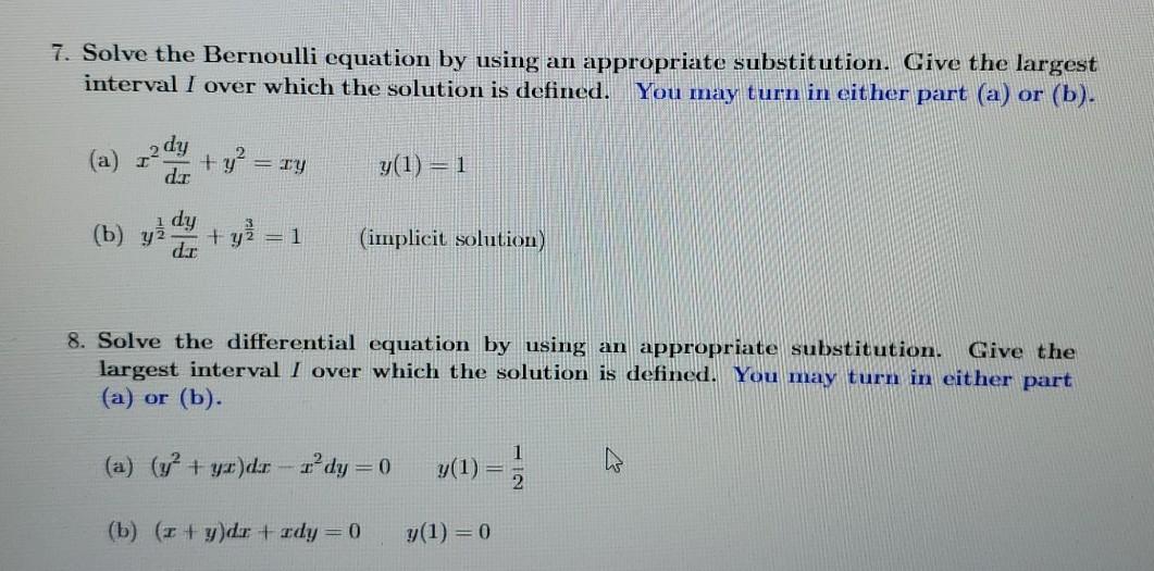 Solved 7. Solve the Bernoulli equation by using an | Chegg.com