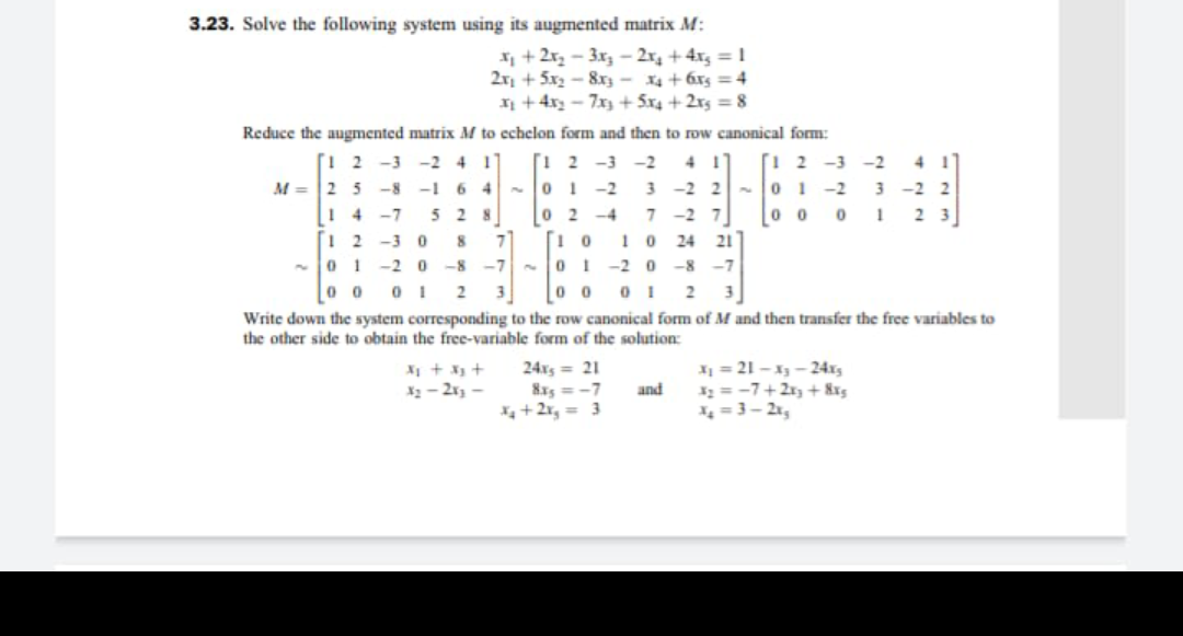 Solved 3.23. Solve the following system using its augmented | Chegg.com