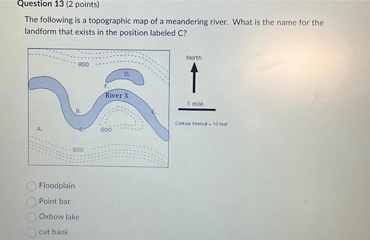 Solved Question 13 (2 ﻿points)The following is a topographic | Chegg.com