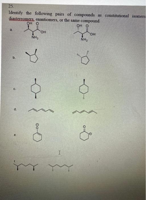 Solved 25. Identify the following pairs of compounds as | Chegg.com