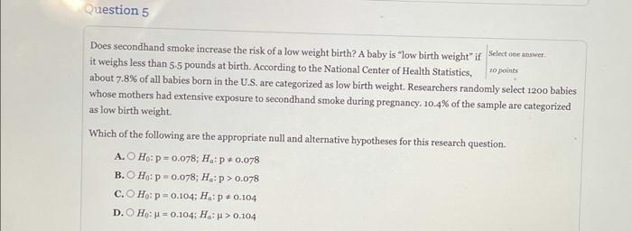 Solved Questioni Select one answer 10 points College | Chegg.com