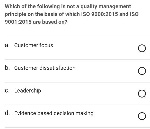 Solved Which Of The Following Is Not A Quality Management | Chegg.com