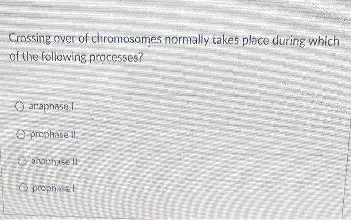 Solved Crossing over of chromosomes normally takes place | Chegg.com