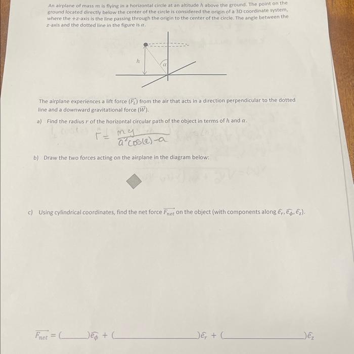 Solved An Airplane Of Mass M Is Flying In A Horizontal