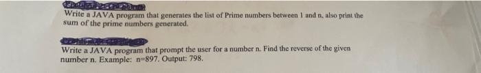 Solved Write a JAVA program that generates the list of Prime | Chegg.com