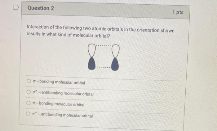 Interaction of the following two atomic orbitals in the orientation shown results in what kind of molecular orbital?
\( \sigm