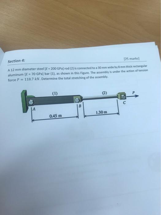Solved Section 4: 125 marks) A 12 mm diameter steel [E = 200 | Chegg.com