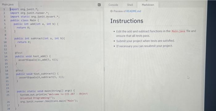 Solved Console Shell Markdown Preview of README.md Main.java | Chegg.com