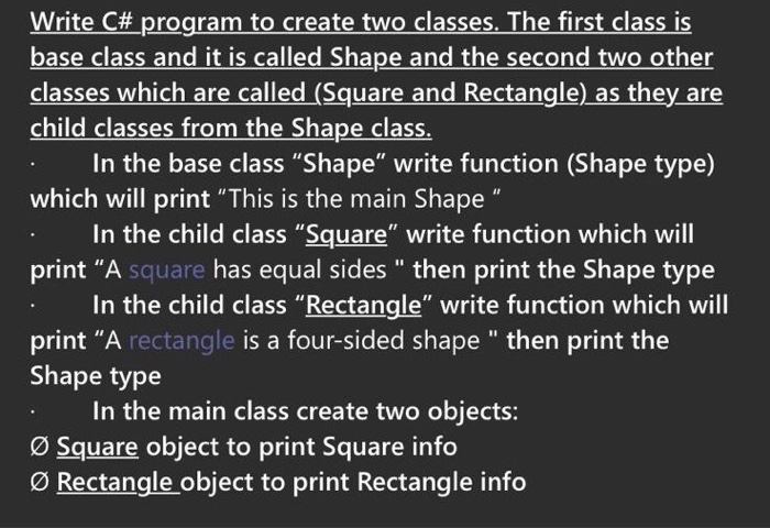 Solved Write C# program to create two classes. The first | Chegg.com