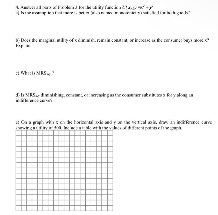 Solved 4. Answer all parts of Problem 3 for the utility | Chegg.com