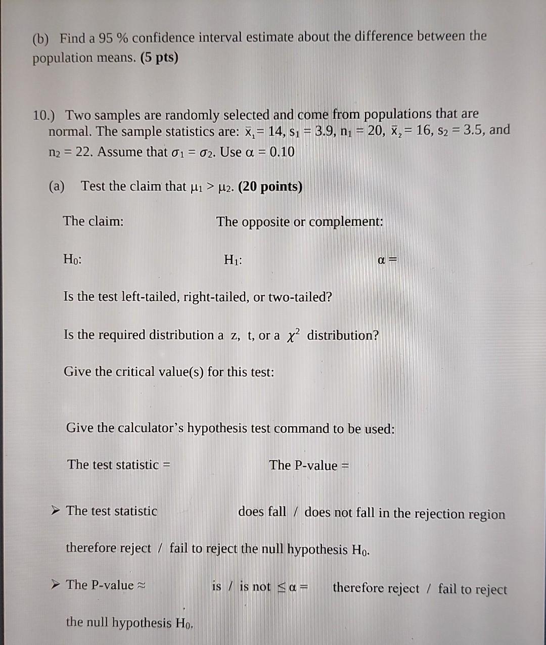 Solved (b) Find a 95 % confidence interval estimate about | Chegg.com