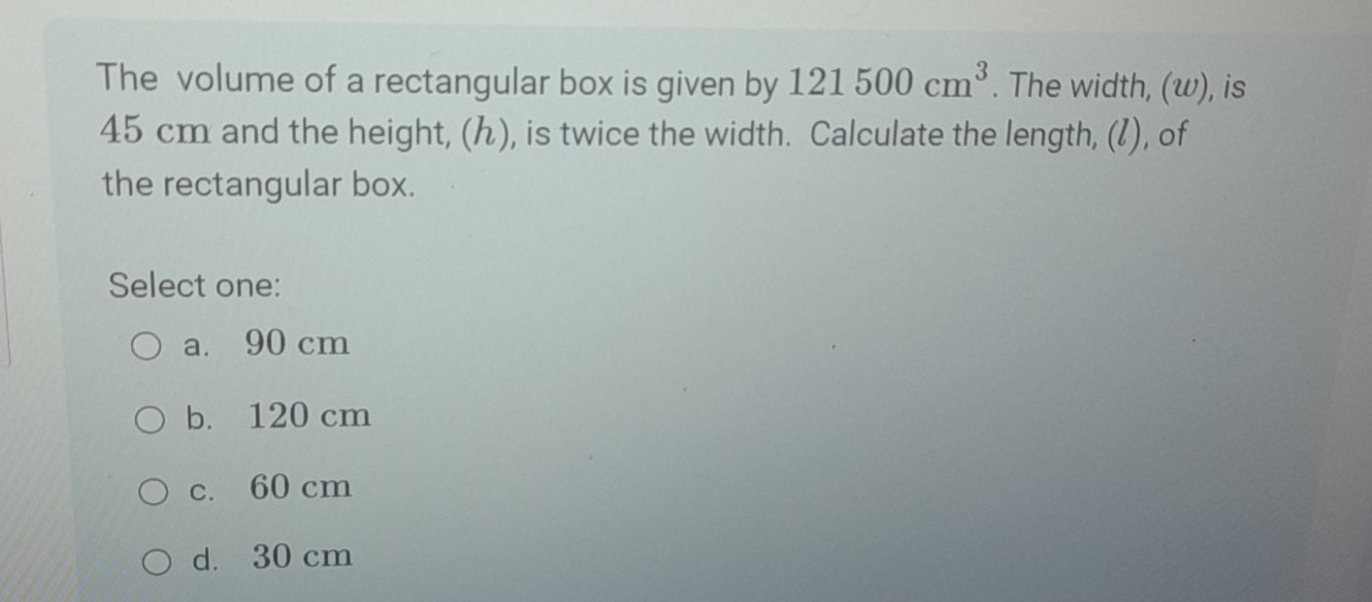 The volume of a rectangular box is given by \\( | Chegg.com