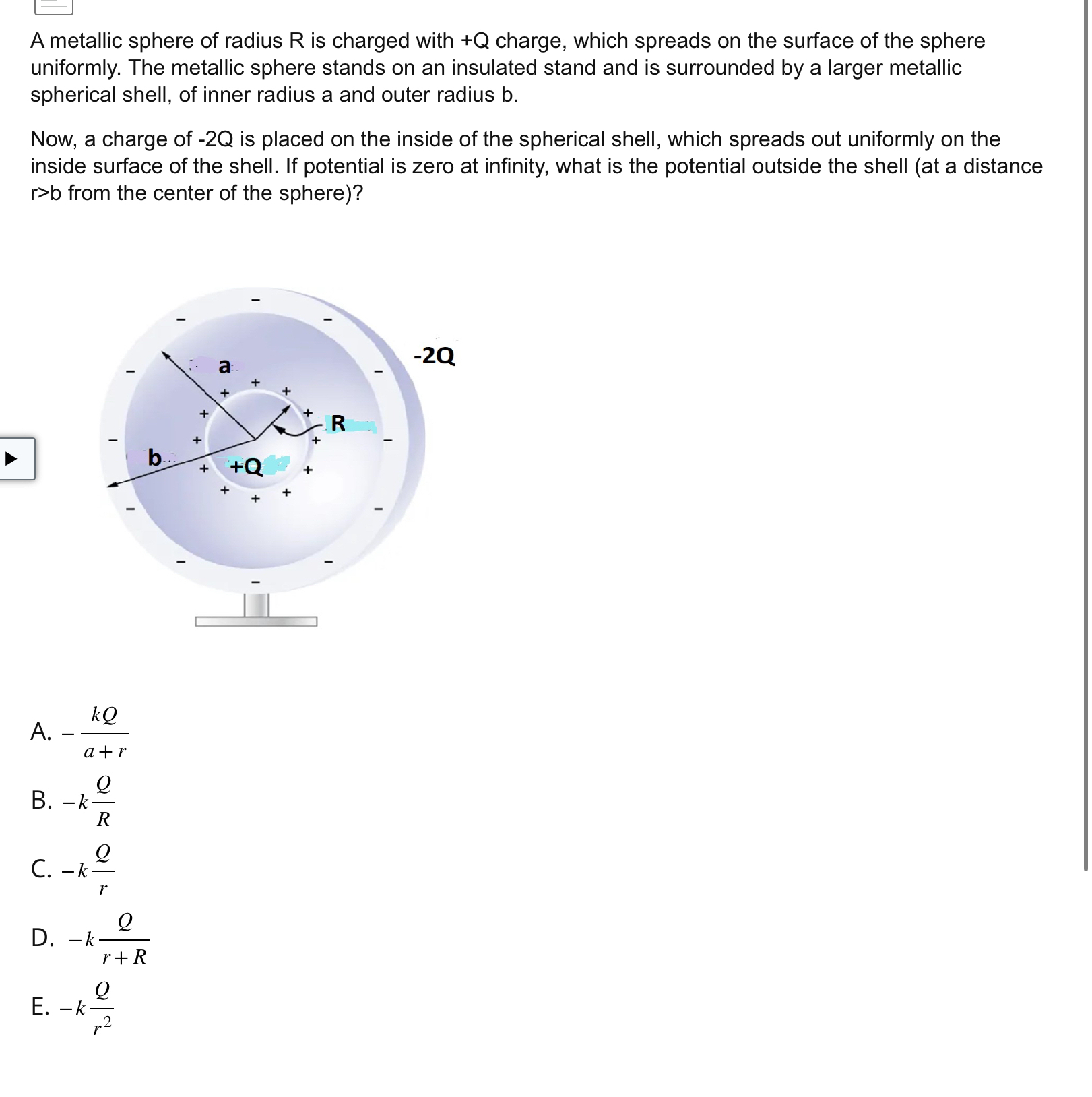 Solved A metallic sphere of radius R ﻿is charged with +Q | Chegg.com
