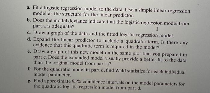 Solved \r\na. Fit a logistic regression model to the data. | Chegg.com