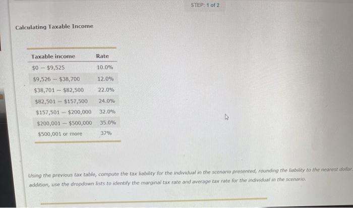 Solved STEP: 1 Of 2 Calculating Taxable Income Taxable | Chegg.com