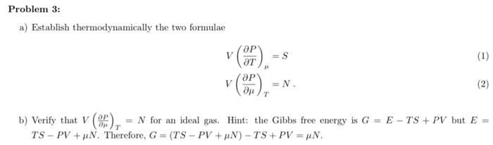 Solved a) Establish thermodynamically the two formulae | Chegg.com