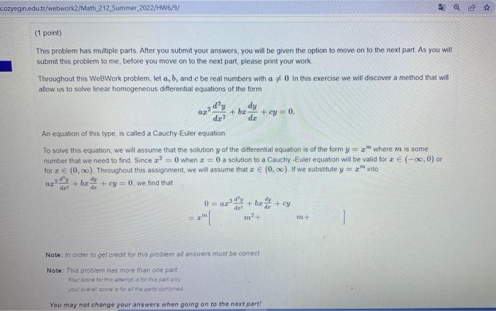 Solved This problem has multiple parts After you submit your | Chegg.com