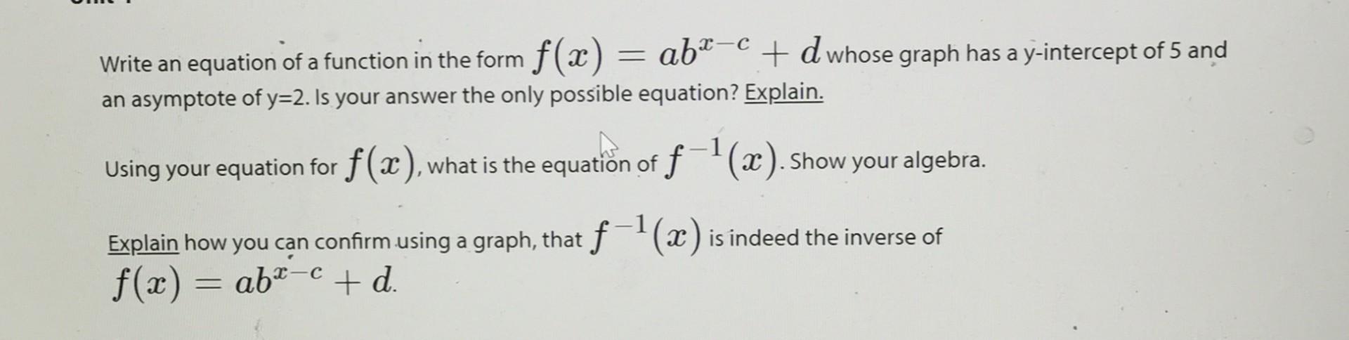 Solved Write an equation of a function in the form | Chegg.com