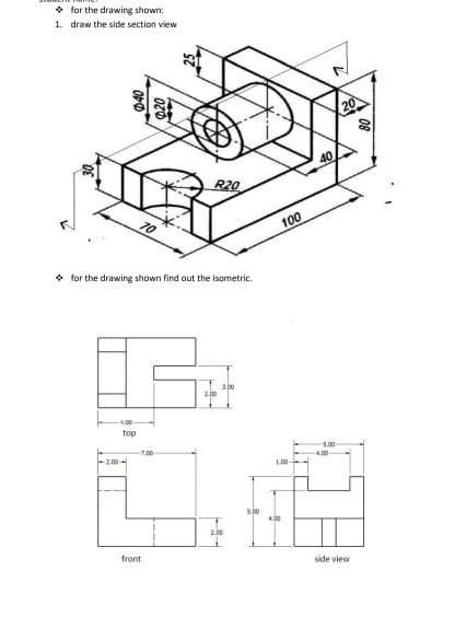 Solved for the drawing shown 1. draw the side section view | Chegg.com