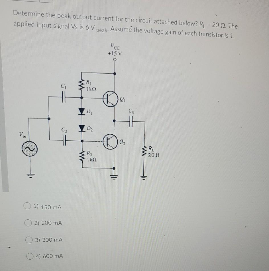 Solved Determine the peak output current for the circuit | Chegg.com