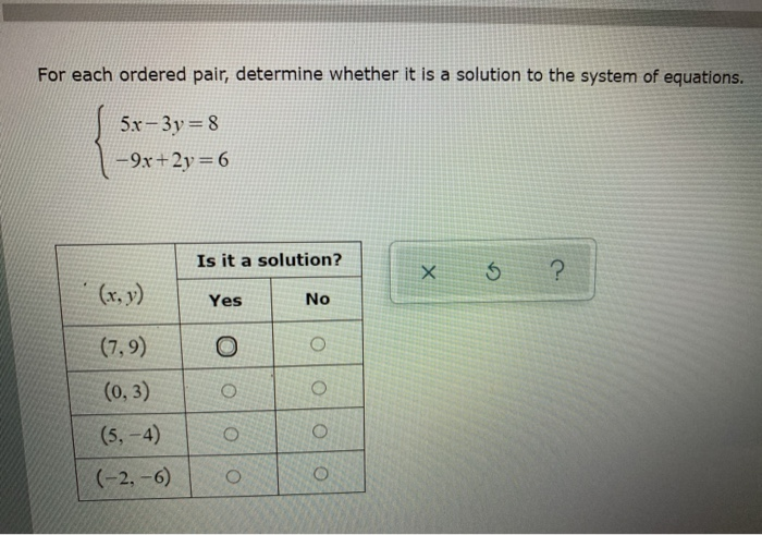 Solved For each ordered pair, determine whether it is a | Chegg.com