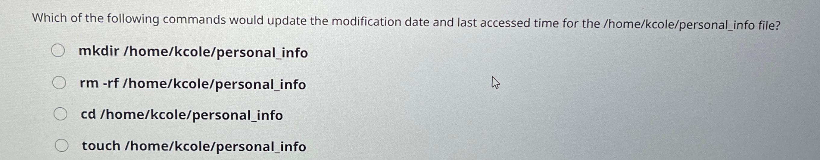 Solved Which of the following commands would update the | Chegg.com