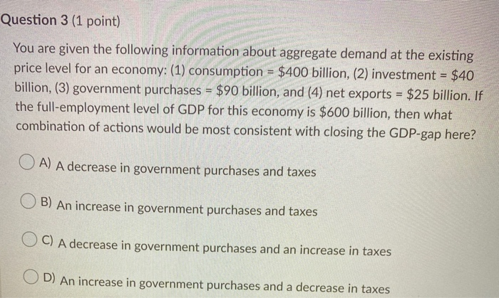 Solved Question 3 (1 point) You are given the following | Chegg.com