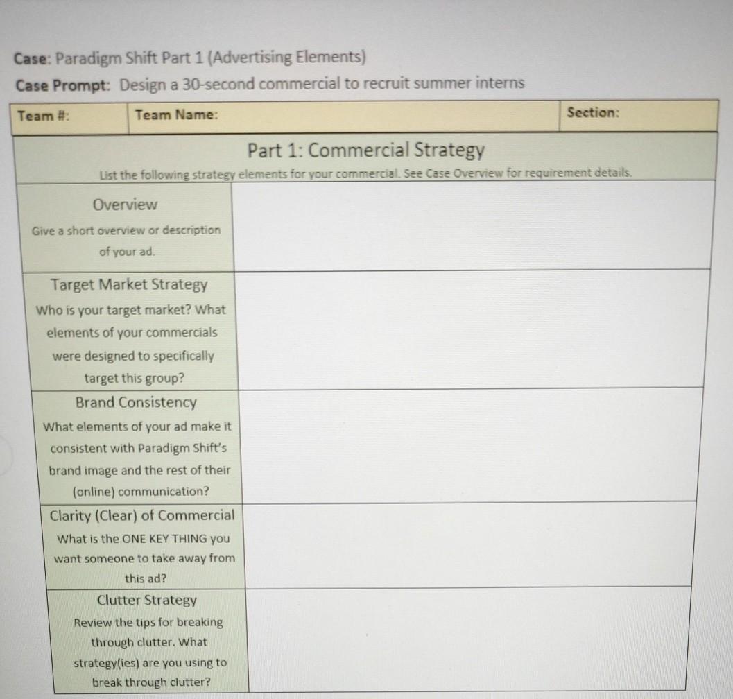 Solved Case: Paradigm Shift Part 1 (Advertising Elements)