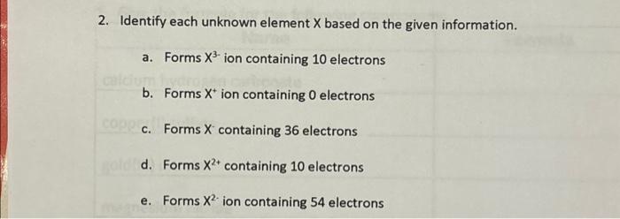 Solved 2. Identify each unknown element X based on the given | Chegg.com