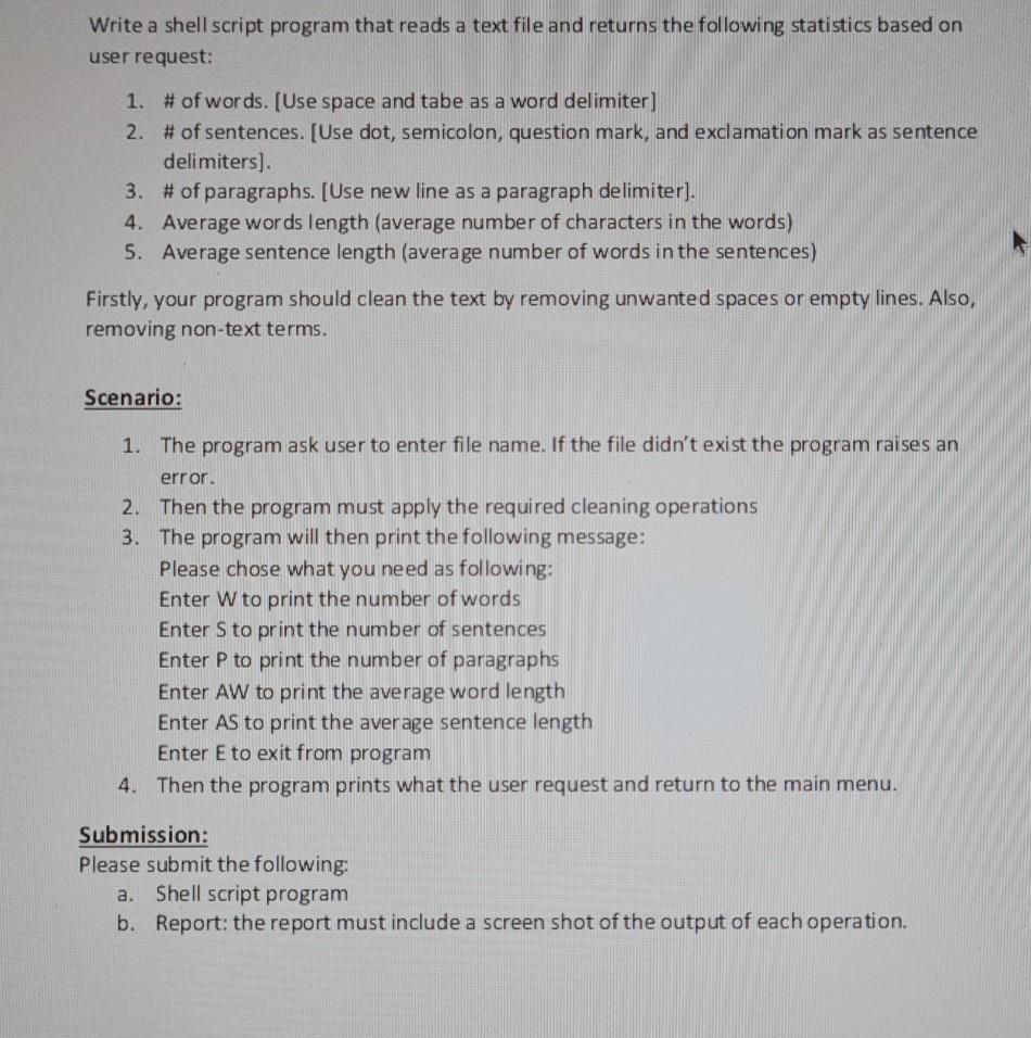 Solved Write a shell script program that reads a text file | Chegg.com