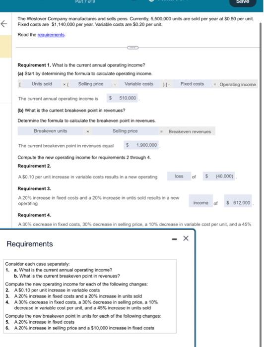 Solved The Westover Company manufactures and sells pens.