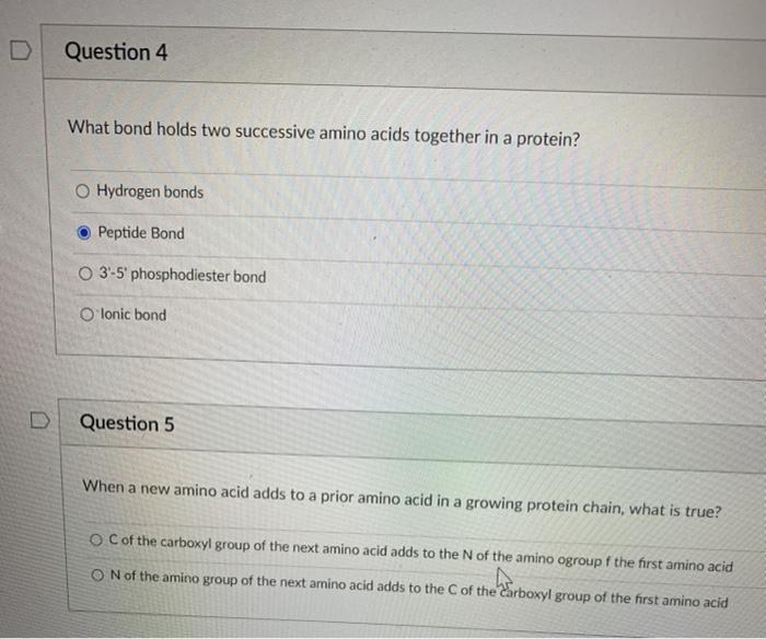 Solved Question 4 What bond holds two successive amino acids