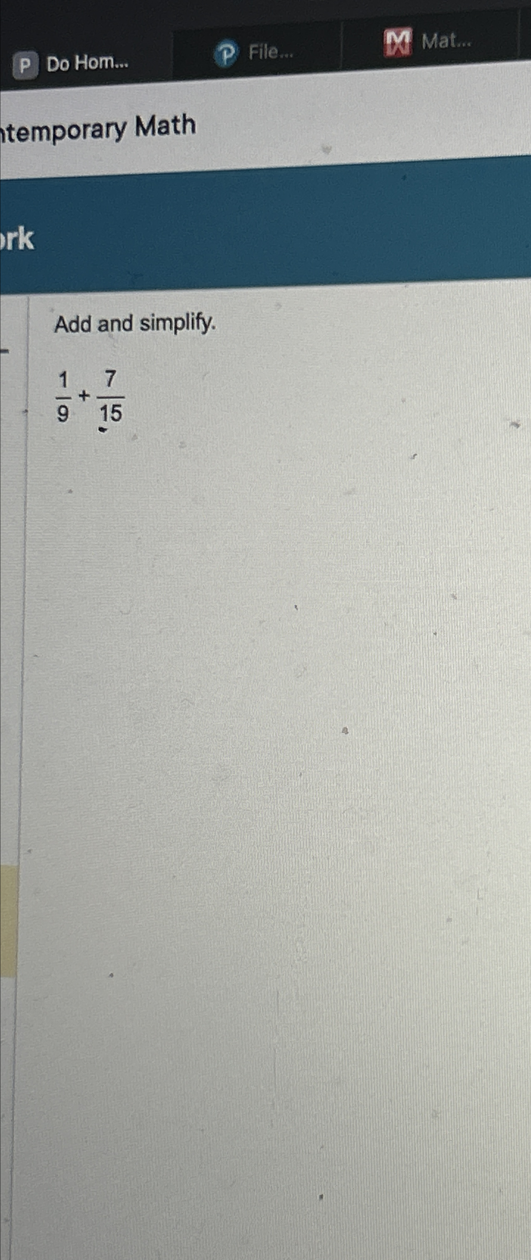 Solved Do Hom...File...Mat...itemporary MathAdd and | Chegg.com