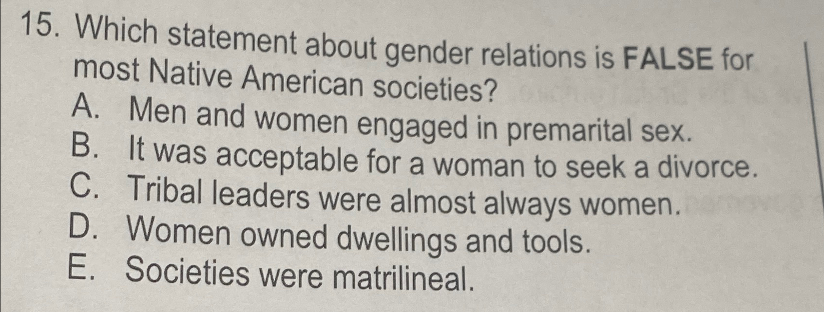 Solved Which statement about gender relations is FALSE for | Chegg.com