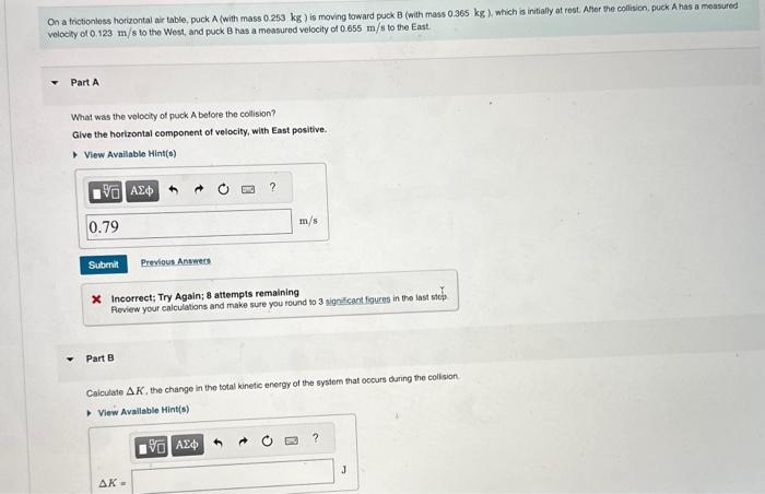 Solved On a frictionless horizontal air table, puck A (with | Chegg.com