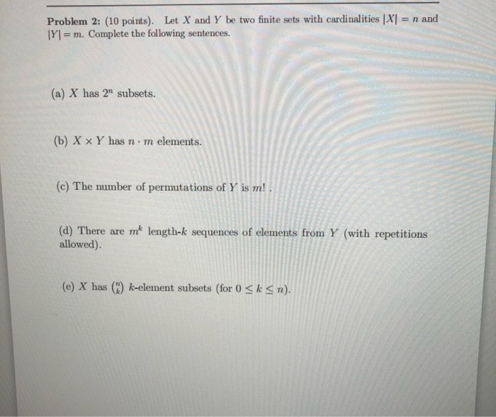 Solved Problem 2: (10 Points). Let X And Y Be Two Finite | Chegg.com