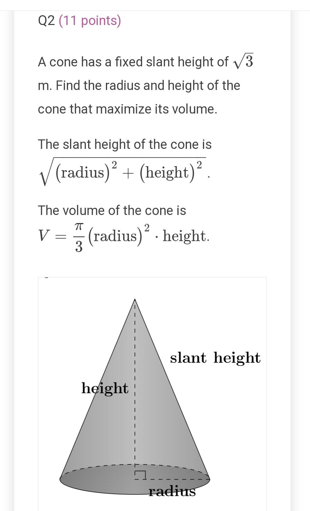 Q24 (24 points) A cone has a fixed slant height of 24  Chegg.com