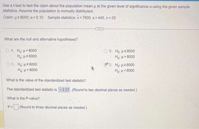 Solved Use a t-test to test the claim about the population | Chegg.com