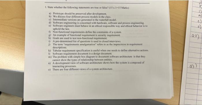 Solved 1. State whether the following statements are true or | Chegg.com