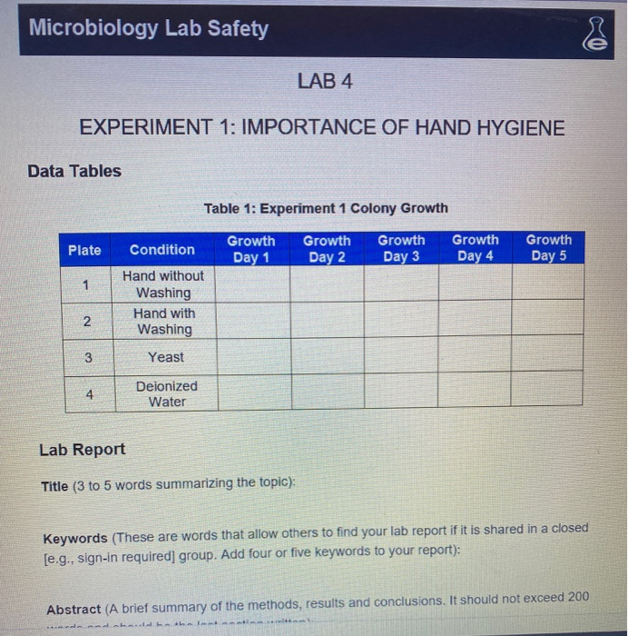 Microbiology Lab Safety LAB 4 EXPERIMENT 1