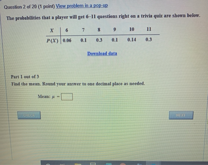 Solved Question 2 Of 20 1 Point View Problem In A Pop Up Chegg Com