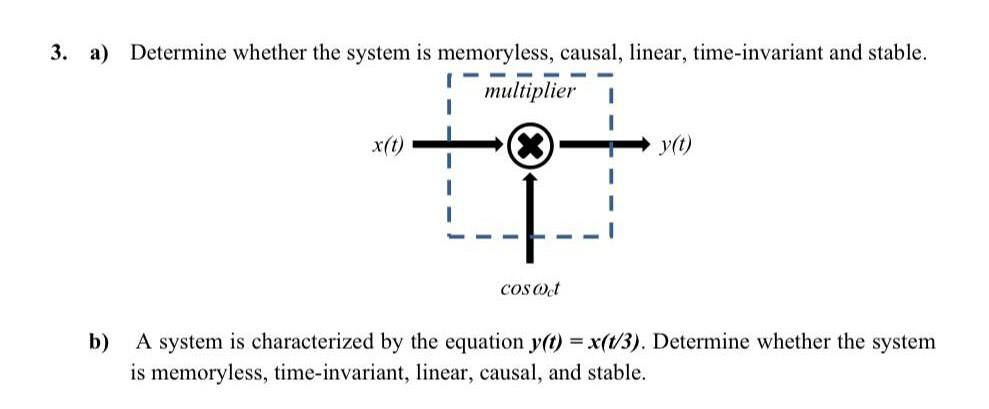Solved a) Determine whether the system is memoryless, | Chegg.com