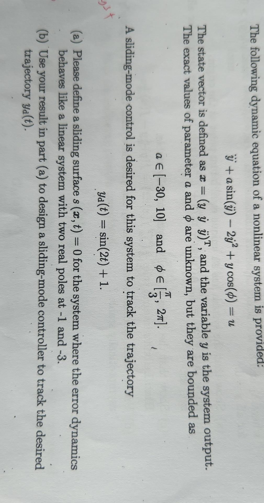 The following dynamic equation of a nonlinear system | Chegg.com