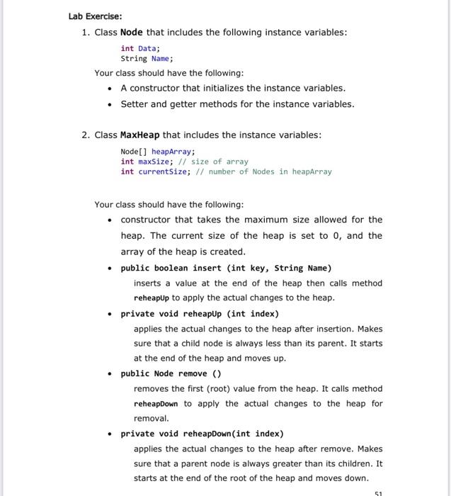 Solved Lab Exercise: 1. Class Node that includes the | Chegg.com