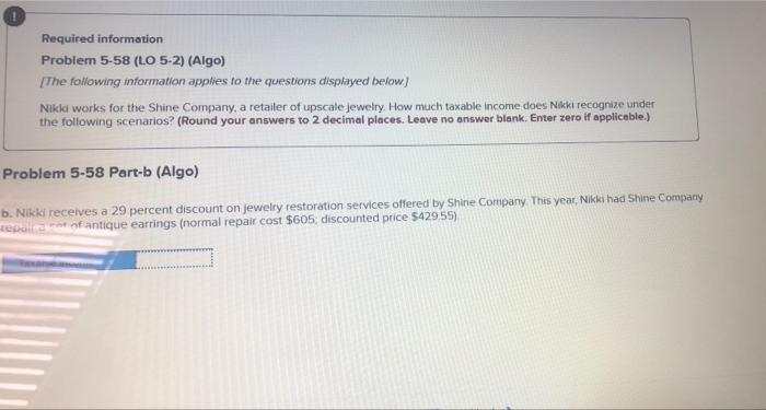 Solved Required information Problem 5-58 (LO 5-2) (Algo) The | Chegg.com