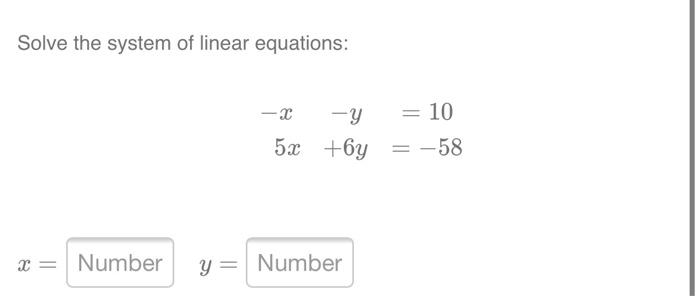 Solved Solve The System Of Linear Equations X Y 10 5c Chegg Com