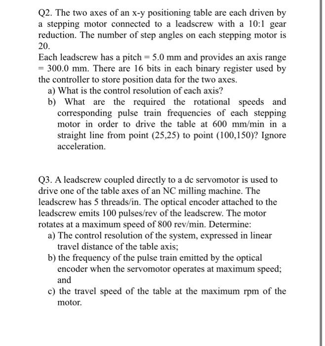 Solved Q2. The two axes of an xy positioning table are each